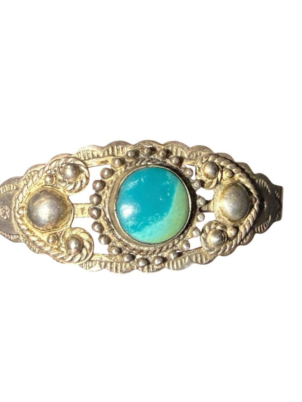 Vintage Small Native Amerian Royston Turquoise & Sterling Silver  Cuff Bracelet